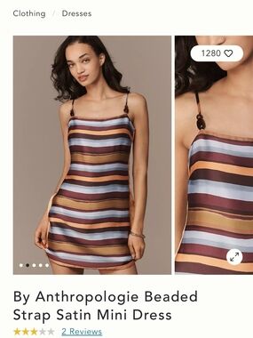 Anthropologie Beaded Strap Satin Mini Dress - Multicolor Stripes
